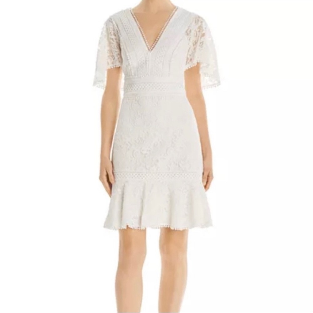 Eliza J white lace dress with flutter sleeves